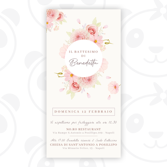 Floral baby girl baptism digital invitation