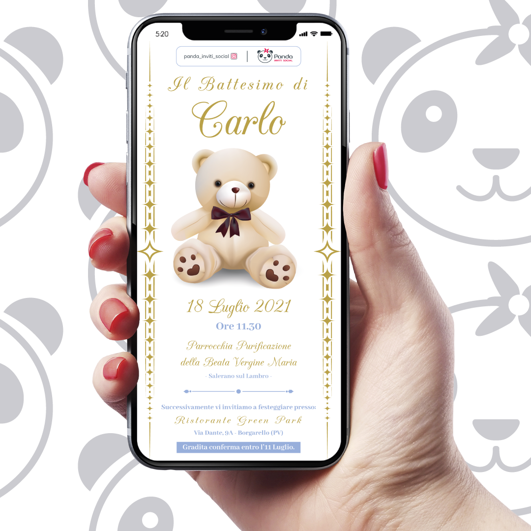 Invito digitale Battesimo bambino Teddy bear