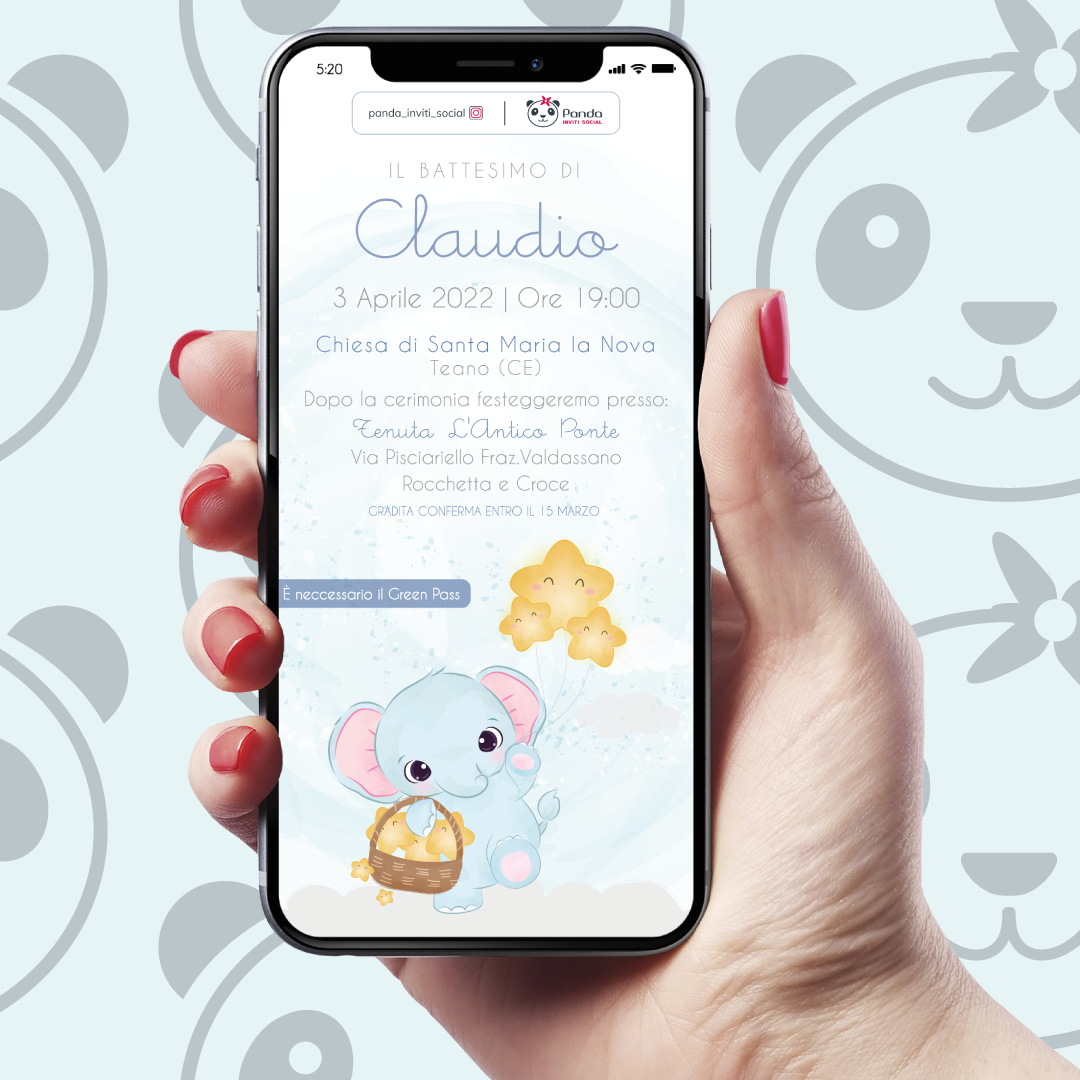 Invito digitale Battesimo bambino elefantino