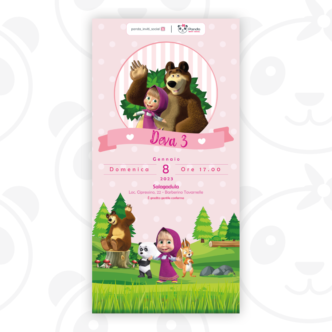 Invito digitale Masha e Orso compleanno battesimo stampabile personalizzato