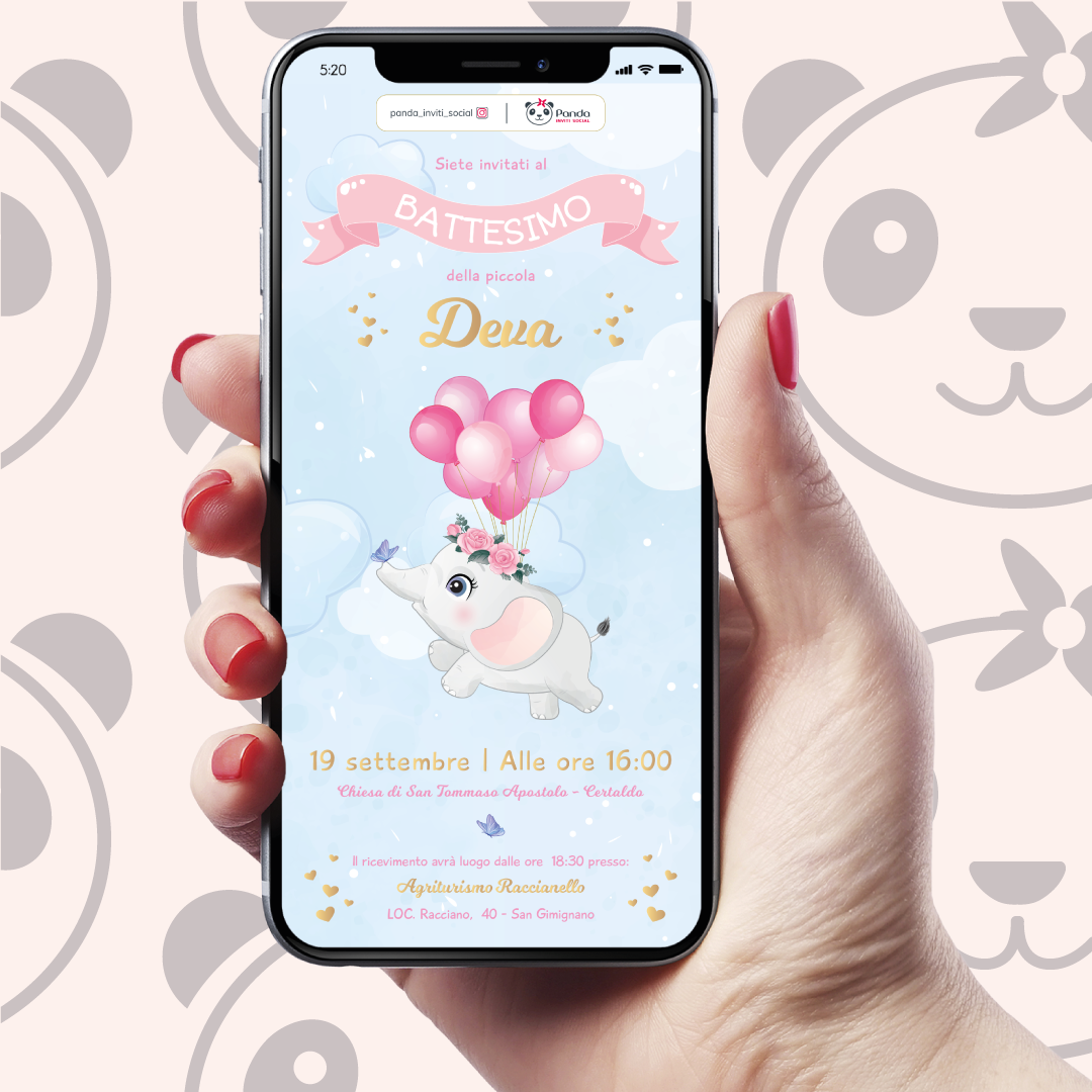 Invito digitale Battesimo bambina elefantino