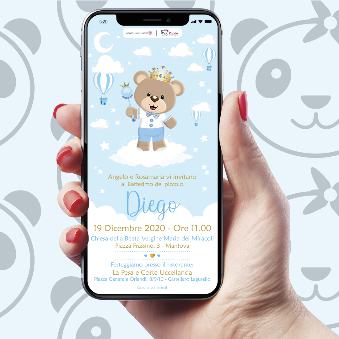 Invito digitale Battesimo bambino orsetto
