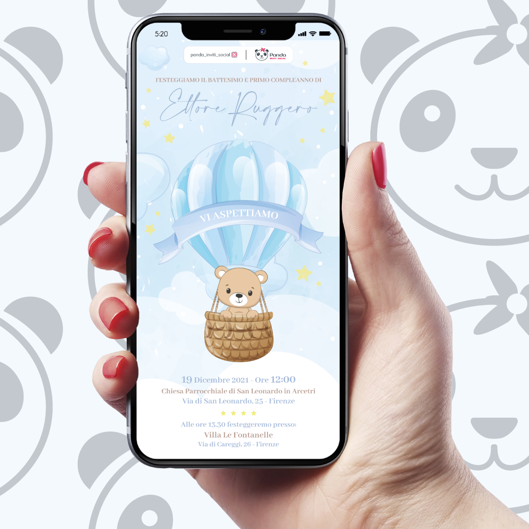 Invito digitale Battesimo bambino mongolfiera