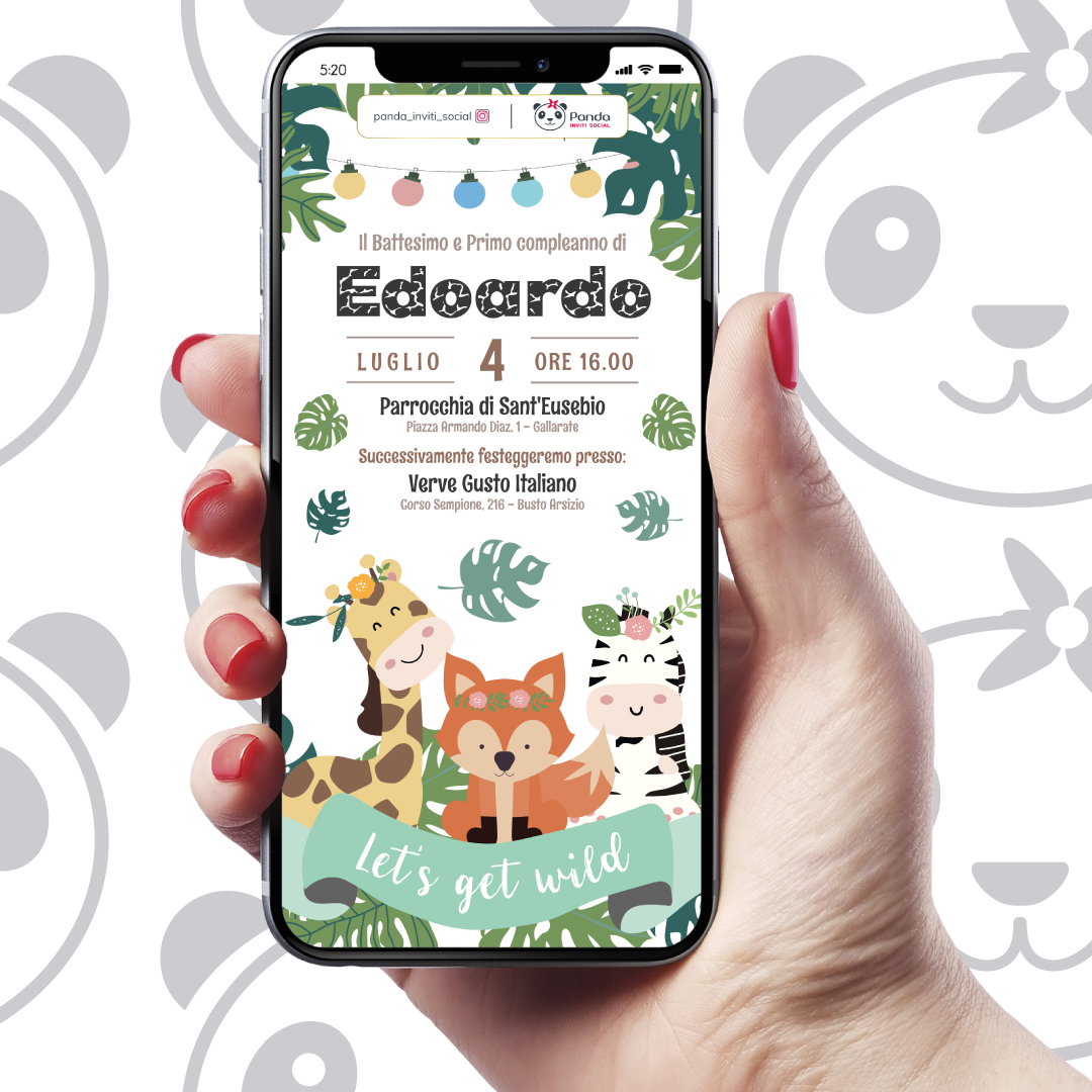 Invito digitale Battesimo bambino animaletti della savana