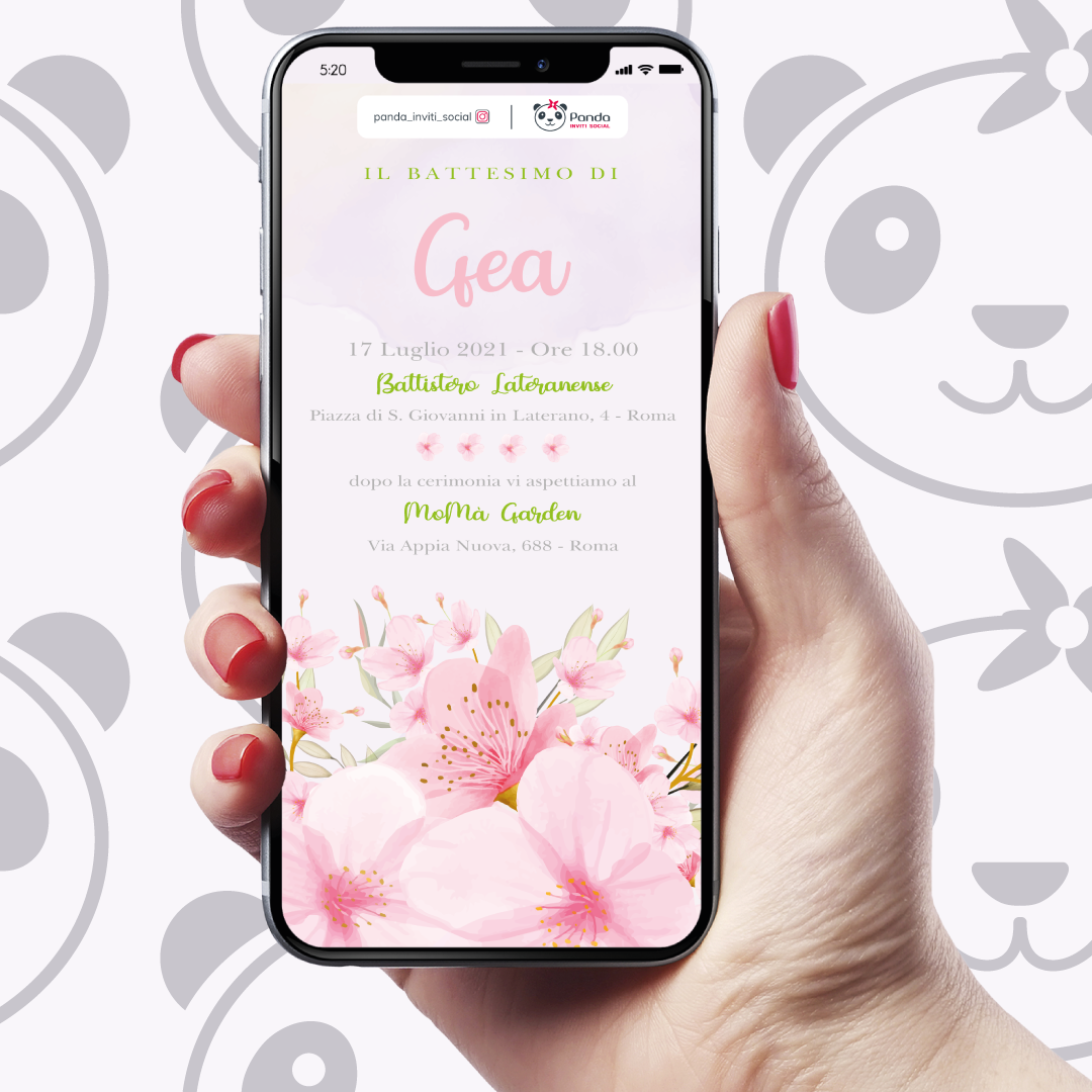 Invito digitale Battesimo bambina floreale