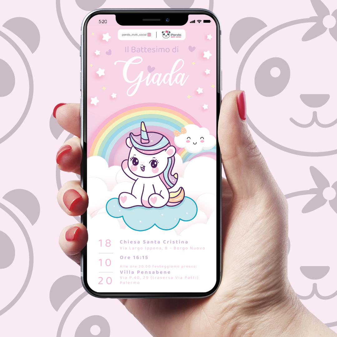 Invito digitale Battesimo bambina unicorno