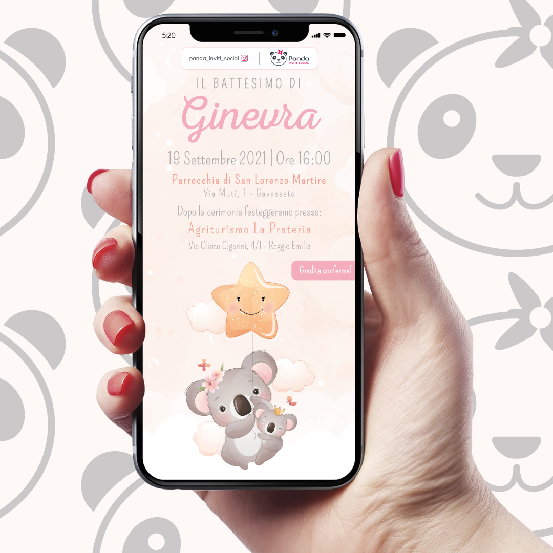 Invito digitale Battesimo bambina koala