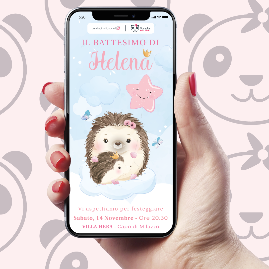 Invito digitale Battesimo bambina ricci