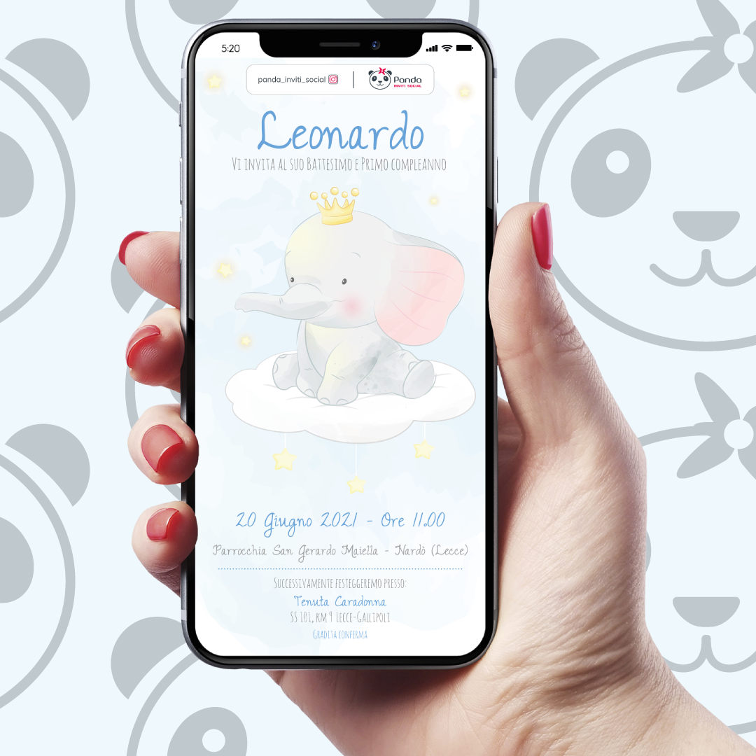 Invito digitale Battesimo bambino elefantino