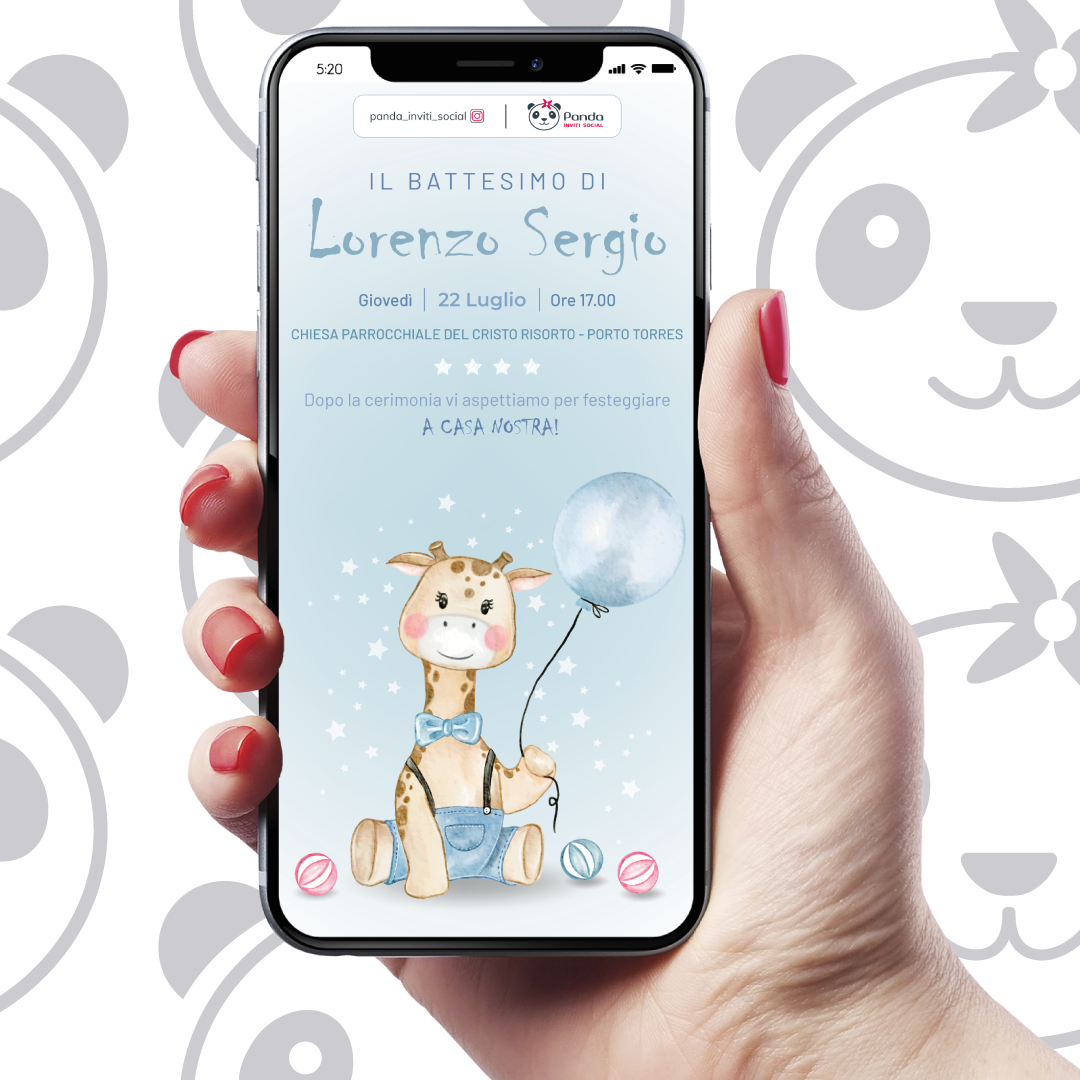 Invito digitale Battesimo bambino giraffa