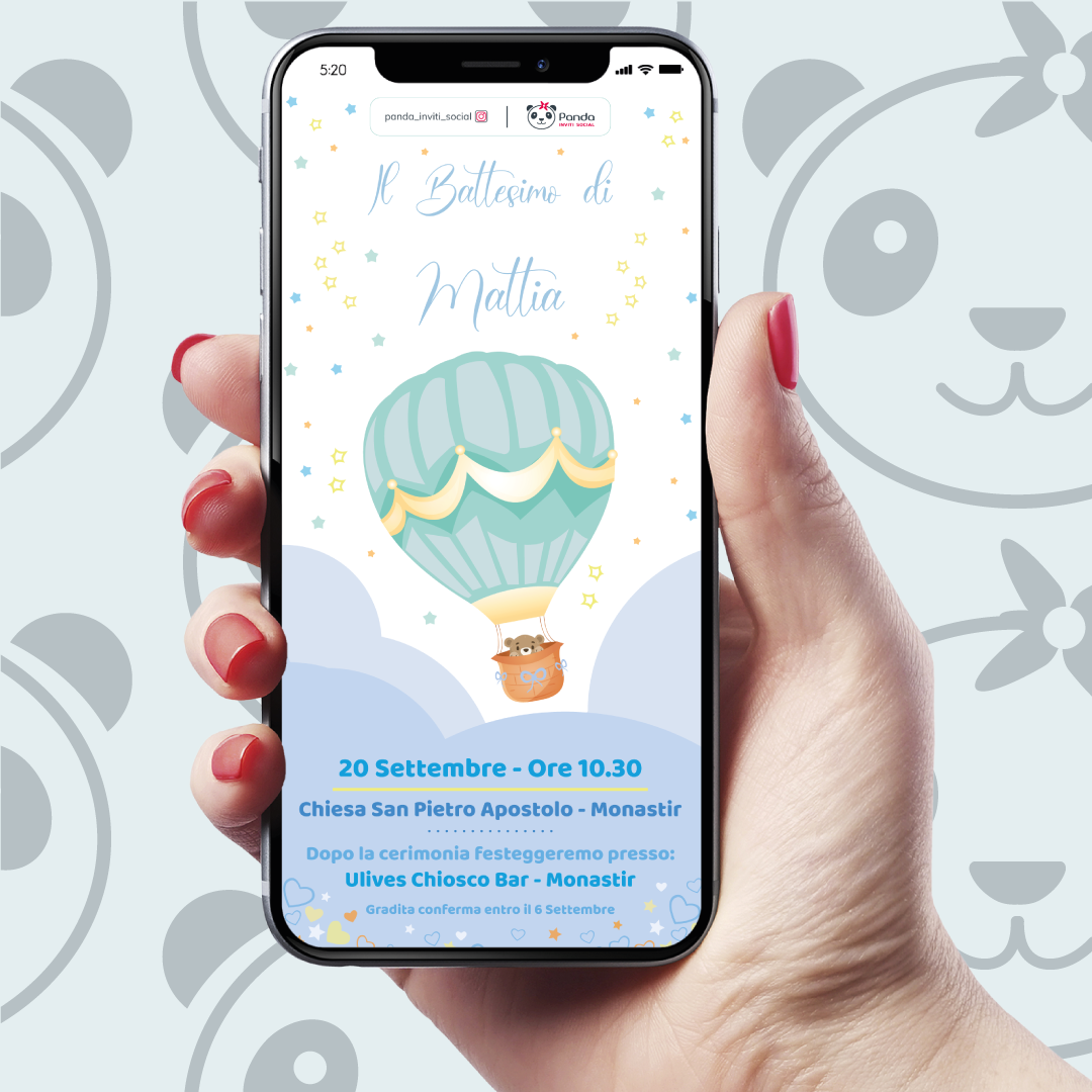 Invito digitale Battesimo bambino mongolfiera