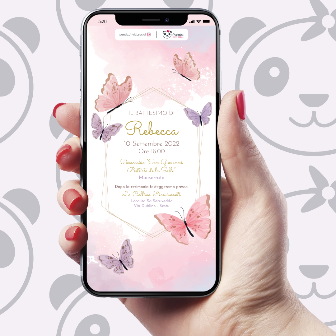 Invito digitale Battesimo bambina farfalle