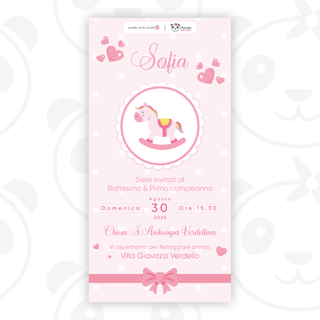 Invito digitale Battesimo bambina unicorno a dondolo