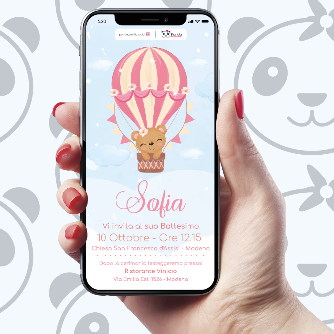 Invito digitale Battesimo bambina mongolfiera