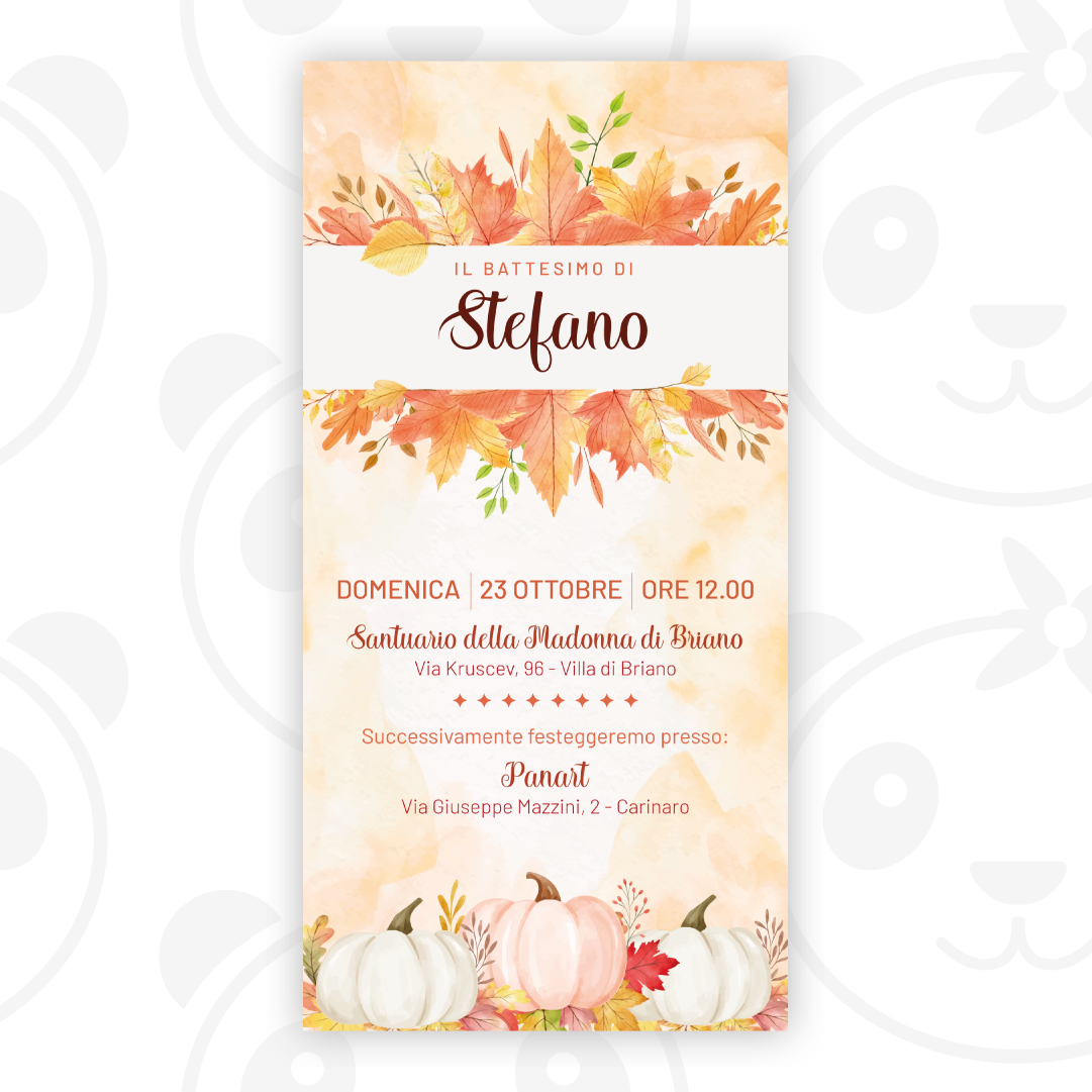 Invito digitale Battesimo bambino autunno