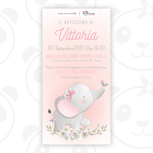 Digital invitation for baby elephant baptism