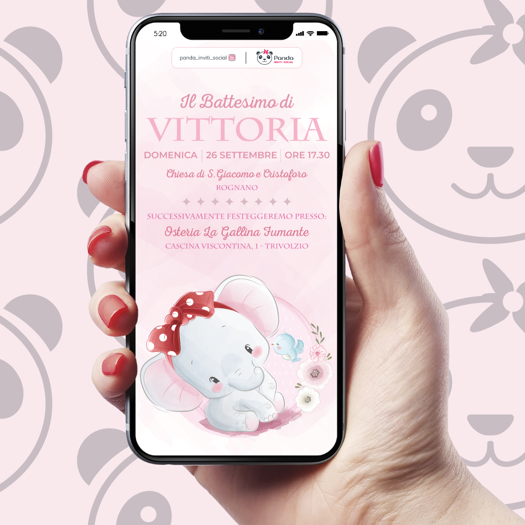 Invito digitale Battesimo bambina elefantino