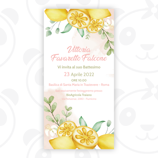 Digital invitation Lemon girl baptism