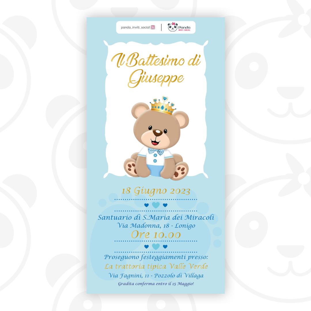 Invito digitale Battesimo bambino Principe orsetto