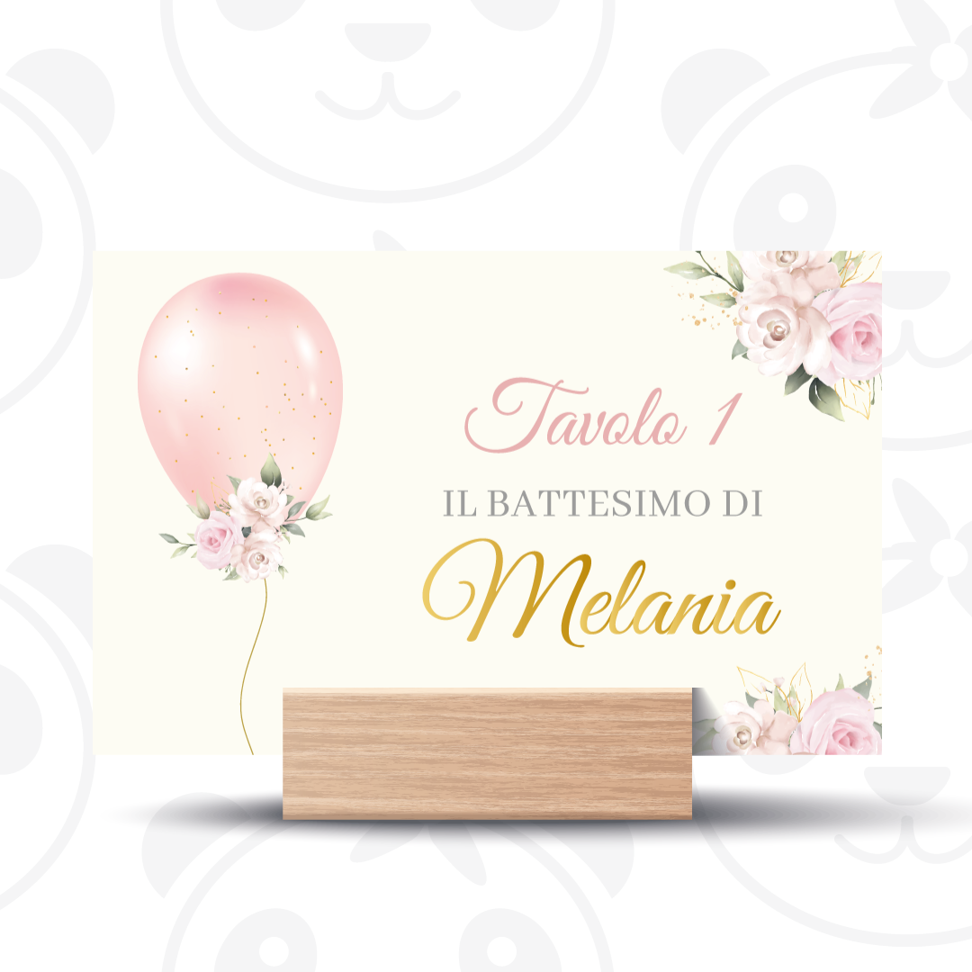 Segnatavolo Battesimo floreale