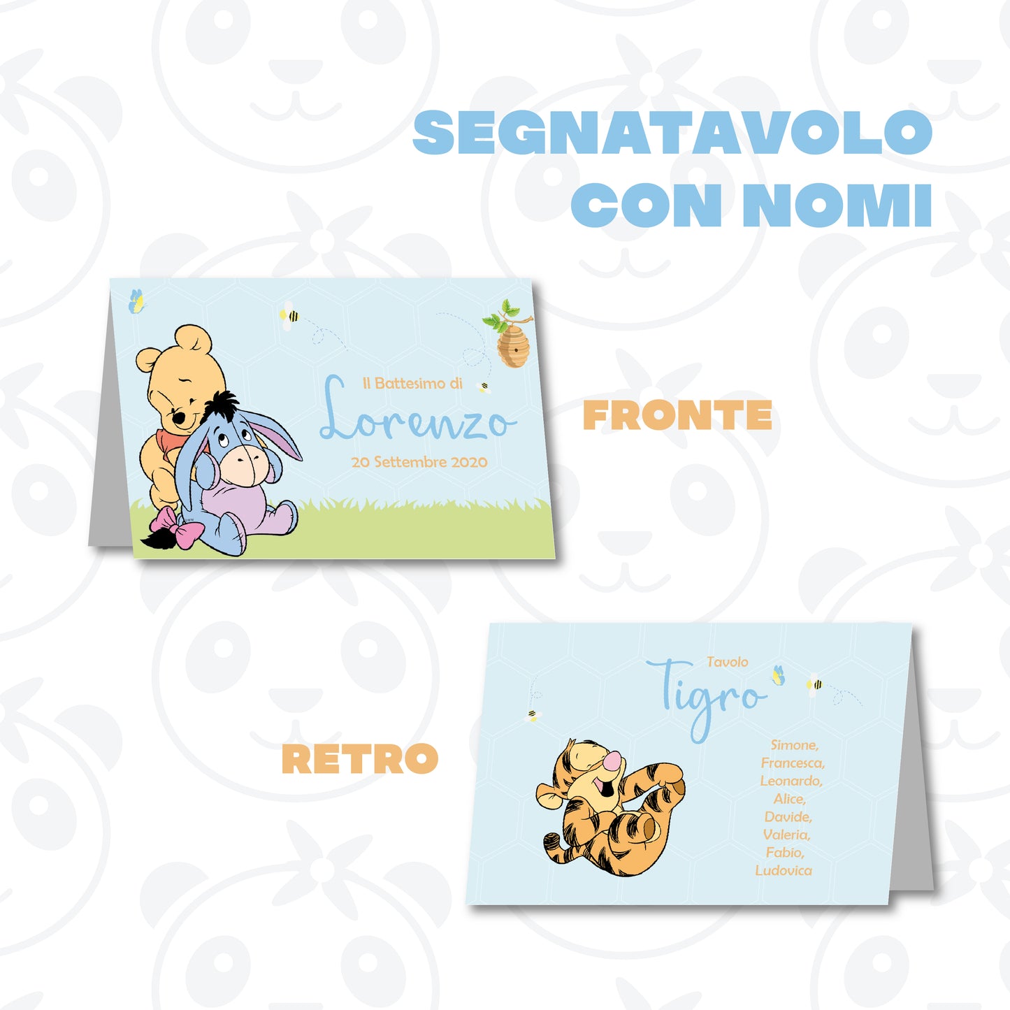 Segnatavolo pieghevole Battesimo Winnie The Pooh