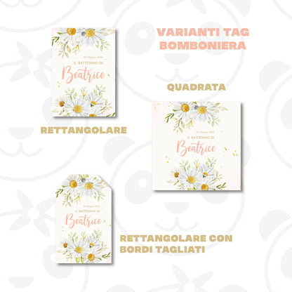 Tag Bomboniera Battesimo bambina margherite