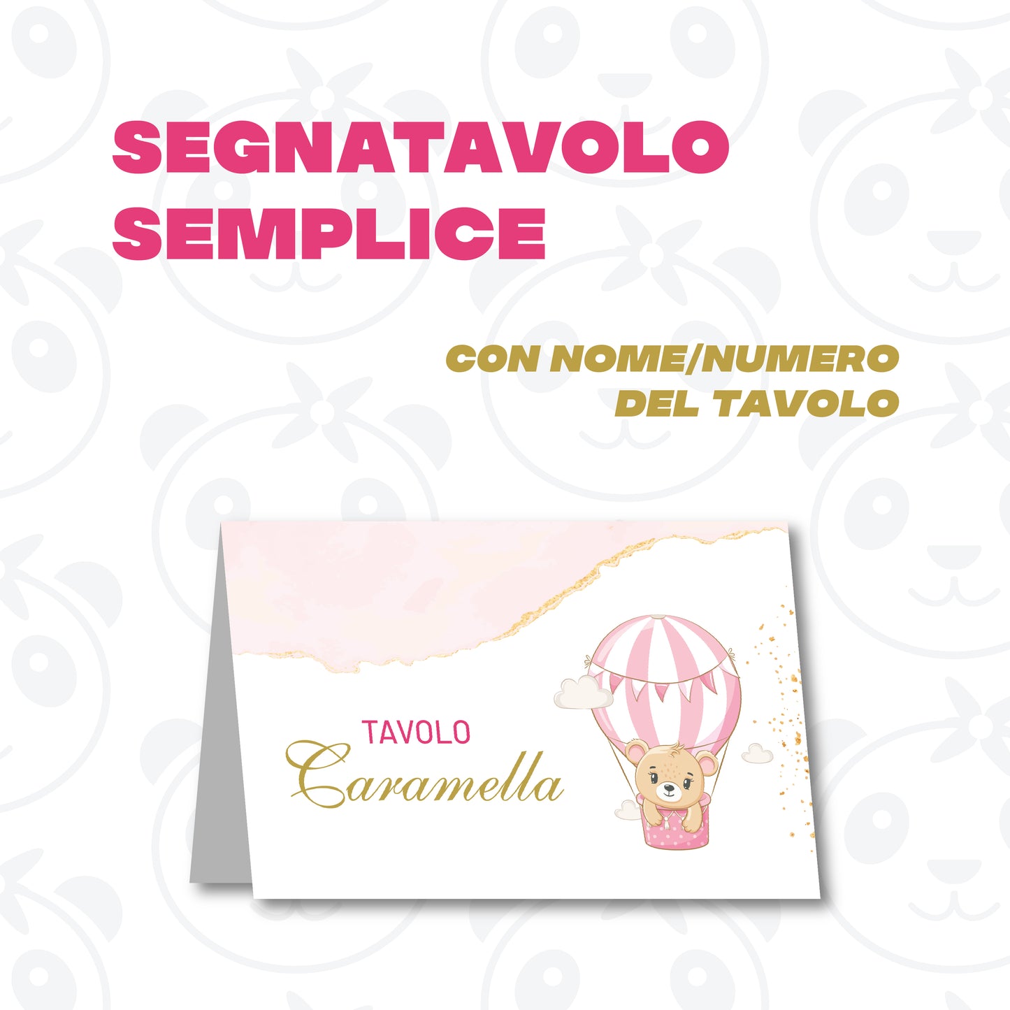 Segnatavolo pieghevole Battesimo orsetto in mongolfiera
