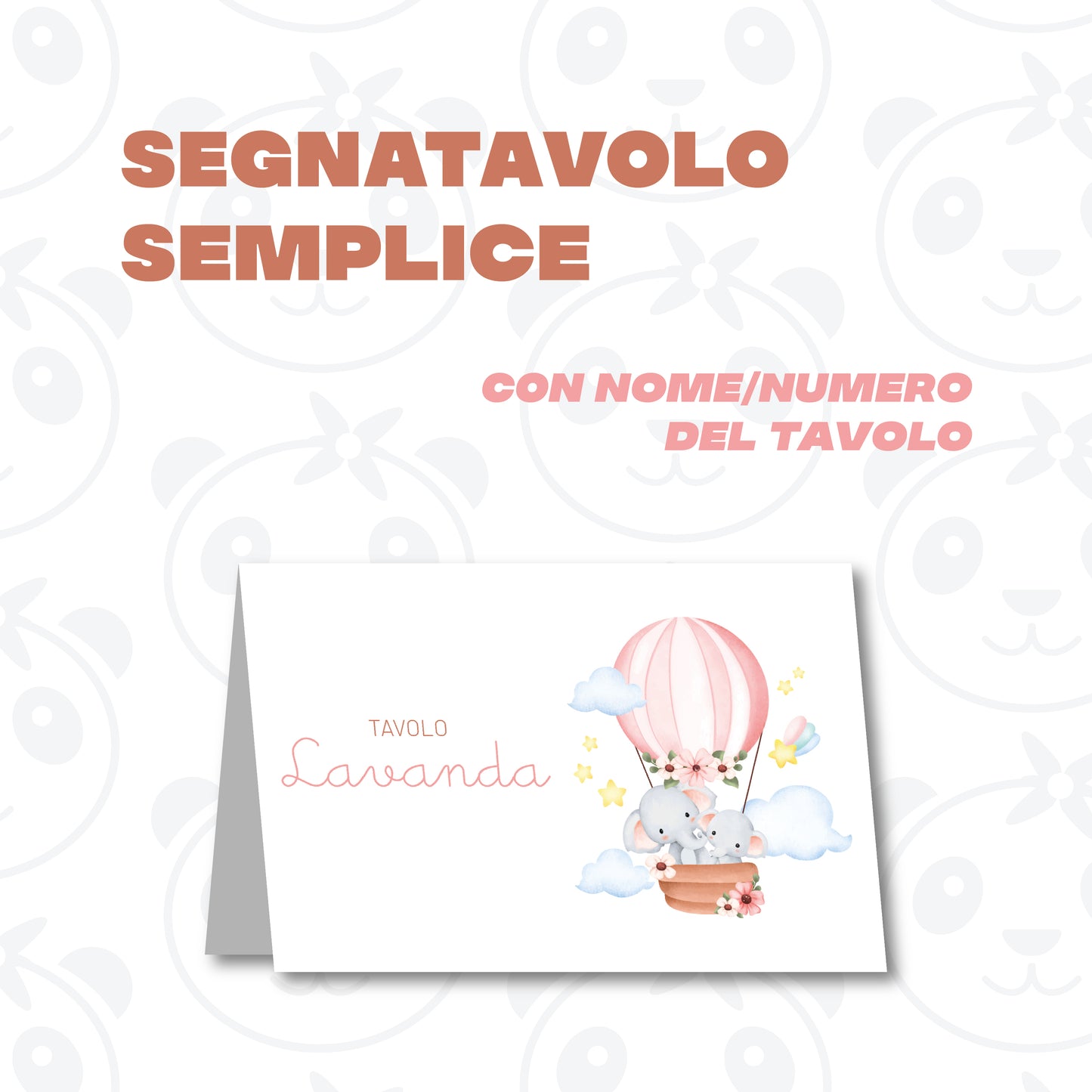 Segnatavolo pieghevole Battesimo elefantini in mongolfiera