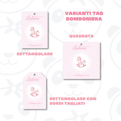 Tag Bomboniera Battesimo bambina cavallino a dondolo