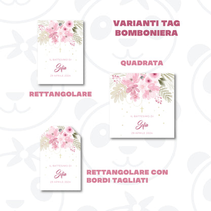 Tag Bomboniera Battesimo bambina floreale