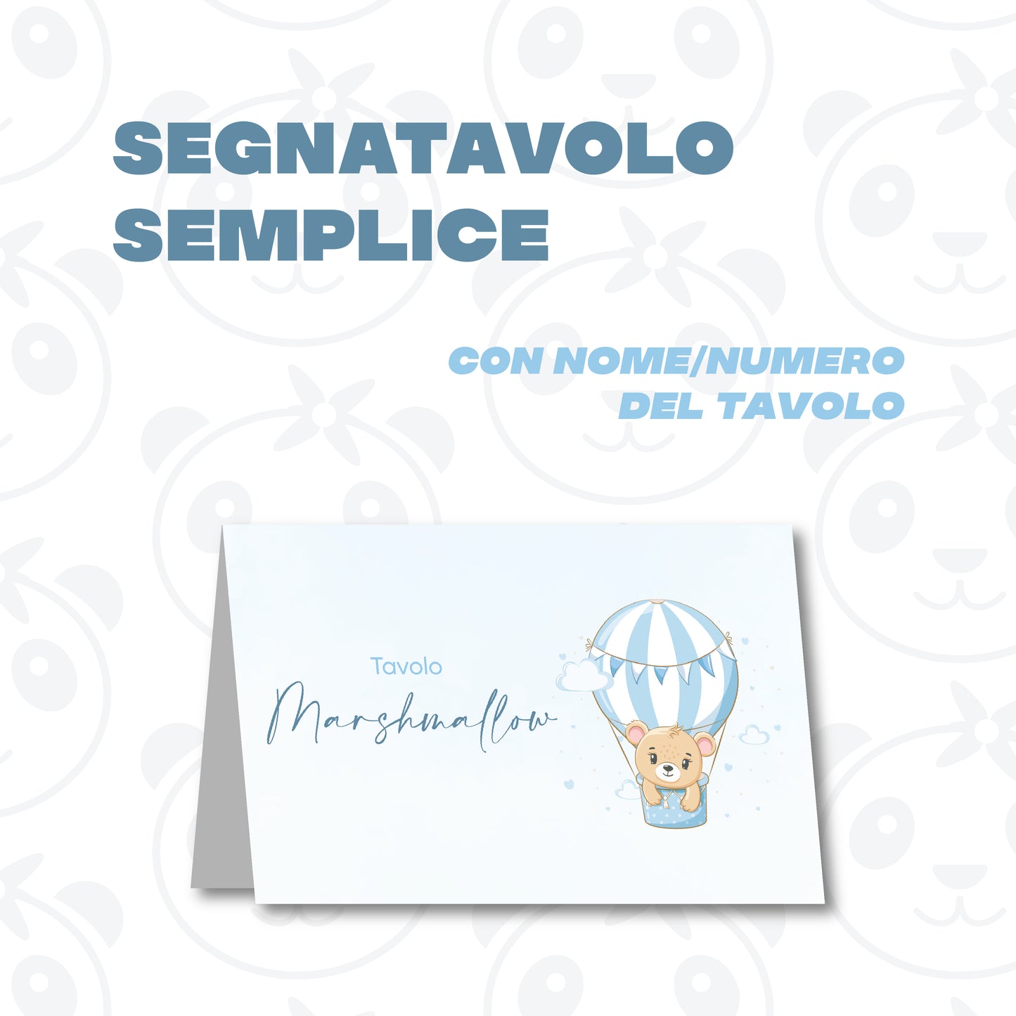 Segnatavolo pieghevole Battesimo orsetto in mongolfiera
