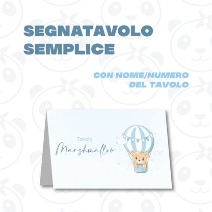 Segnatavolo pieghevole Battesimo orsetto in mongolfiera