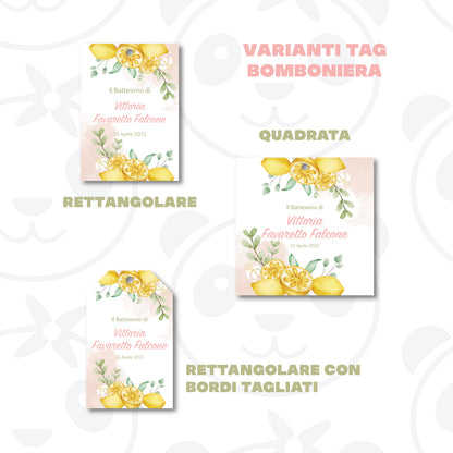 Tag Bomboniera Battesimo bambina limoni