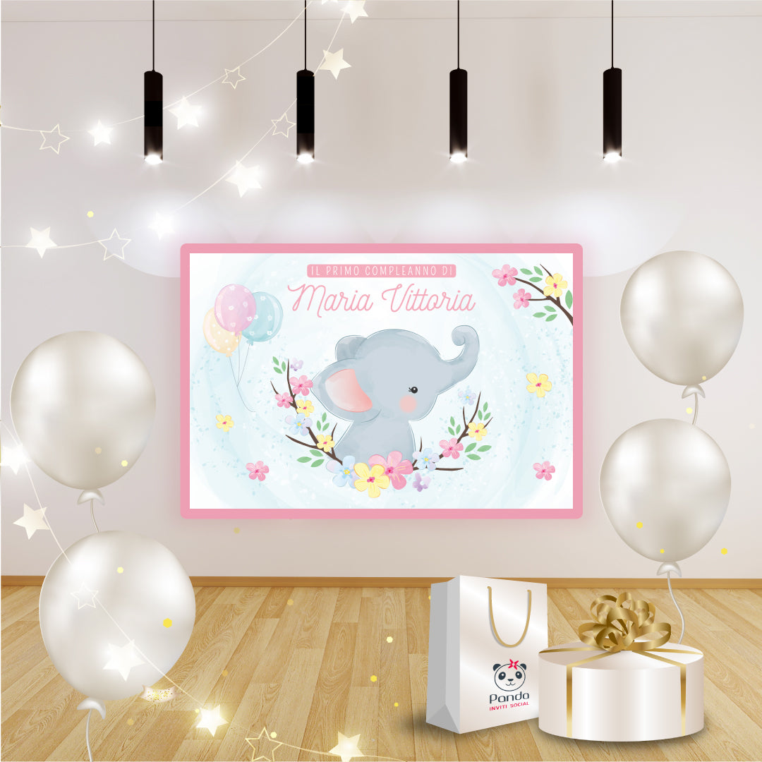 Banner compleanno Elefantino con fiori