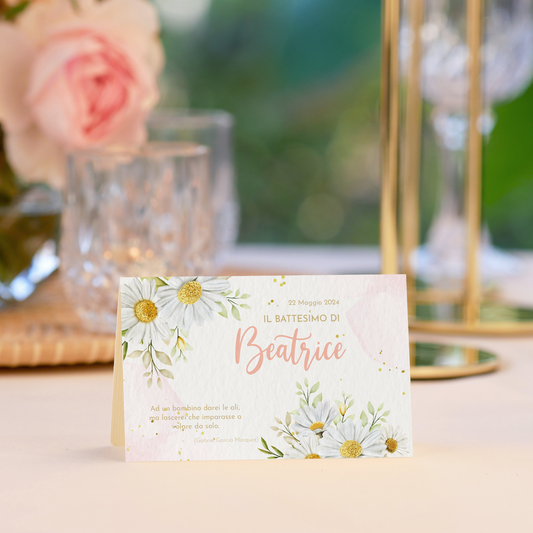 Folding table marker Baptism daisies