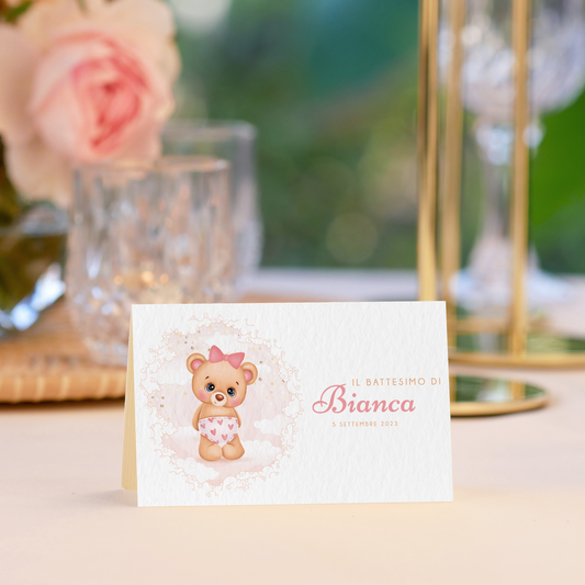 Folding table marker Baptism teddy bear