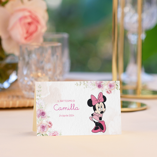 Minnie Mouse Folding Baptism Table Card