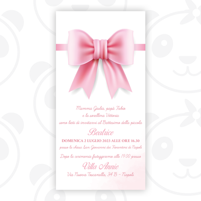 Pink bow baptism digital invitation