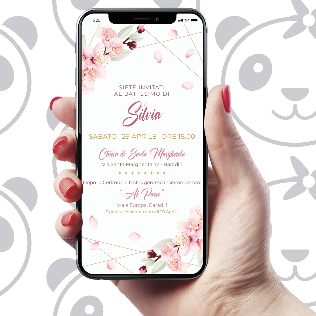 Invito digitale Battesimo bambina con fiori