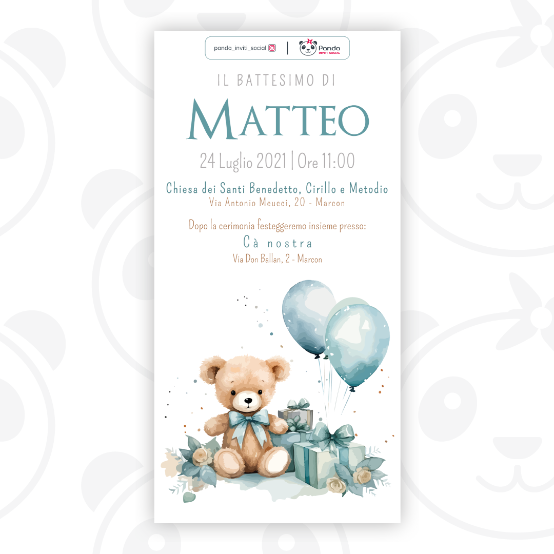 Invito digitale Battesimo bambino Orsetto