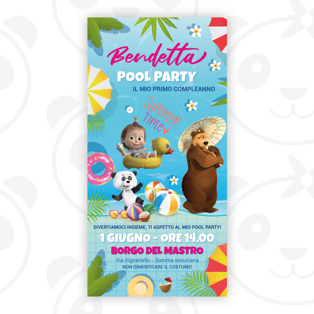 Masha &amp; the Bear Pool Party digital invitation