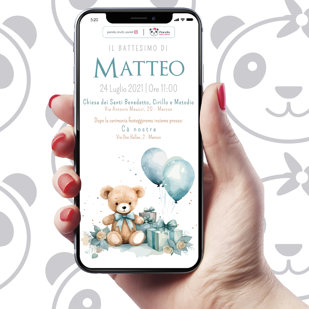 Invito digitale Battesimo bambino Orsetto