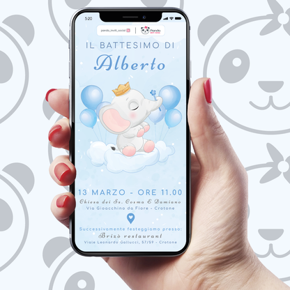 Invito digitale Battesimo bambino elefantino