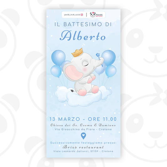 Invito digitale Battesimo bambino elefantino