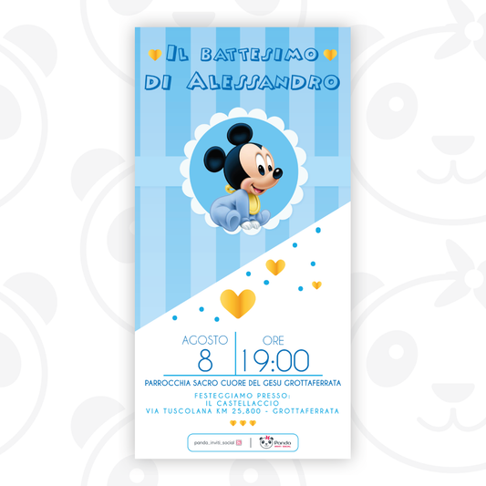 Invito digitale Battesimo bambino baby Topolino