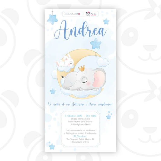 Baby elephant baptism digital invitation