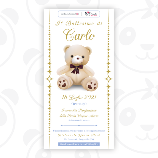 Invito digitale Battesimo bambino Teddy bear