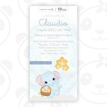 Baby elephant baptism digital invitation