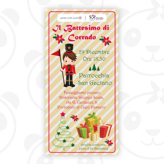 Invito digitale Battesimo bambino soldatino schiaccianoci