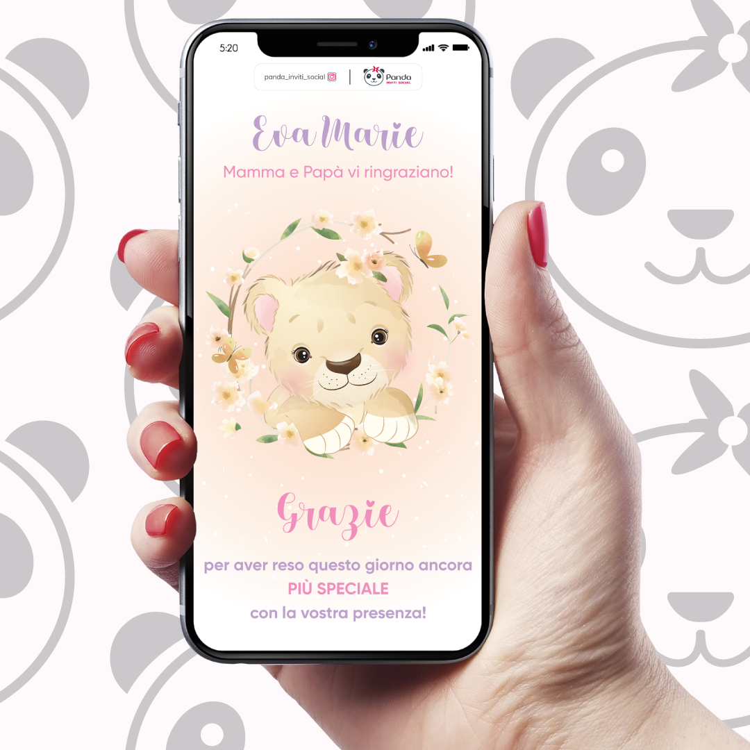 Ringraziamenti digitali Battesimo bambina leone